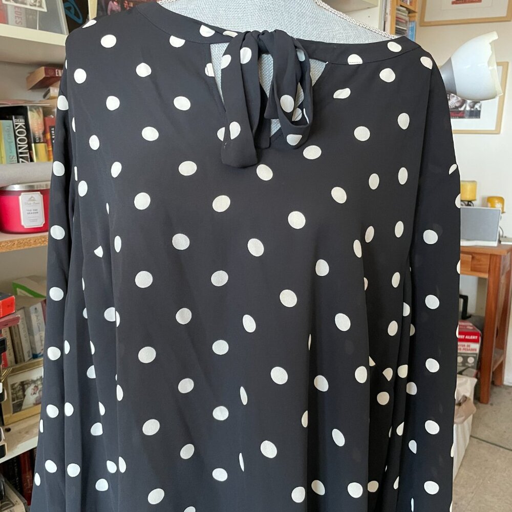Talbots Black and White Polka Dot Top with Bow Tie Size 3X